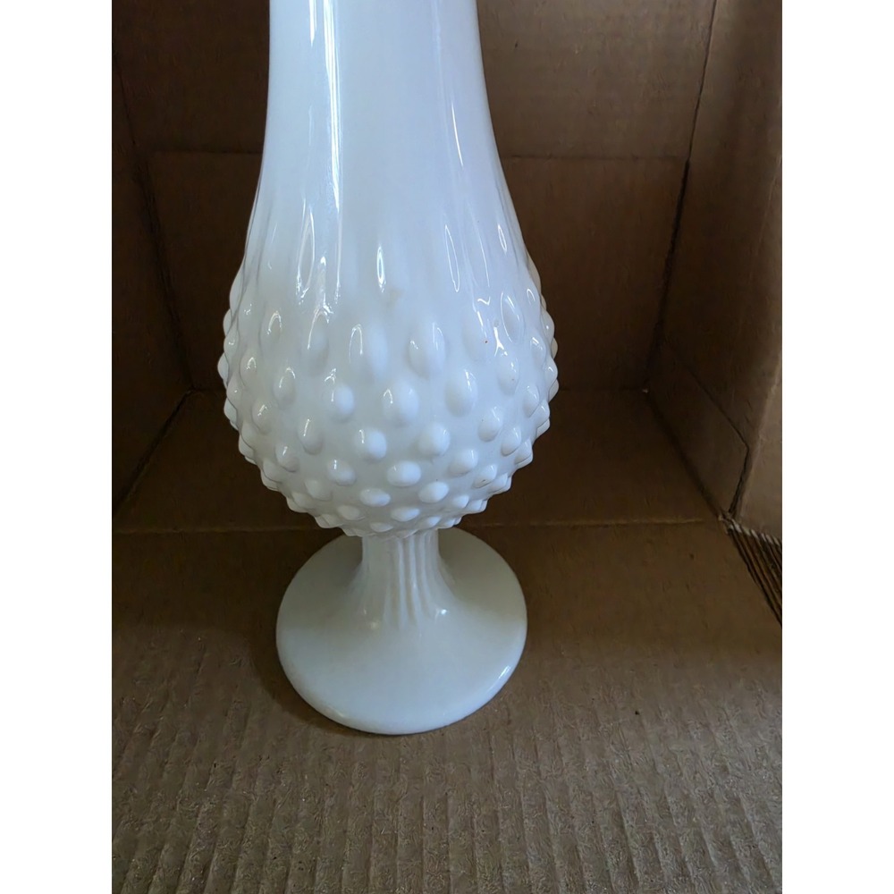 FENTON White Hobnail Milk Glass Swung Pedestal Vase 15.5" Vintage - Picture 7 of 8